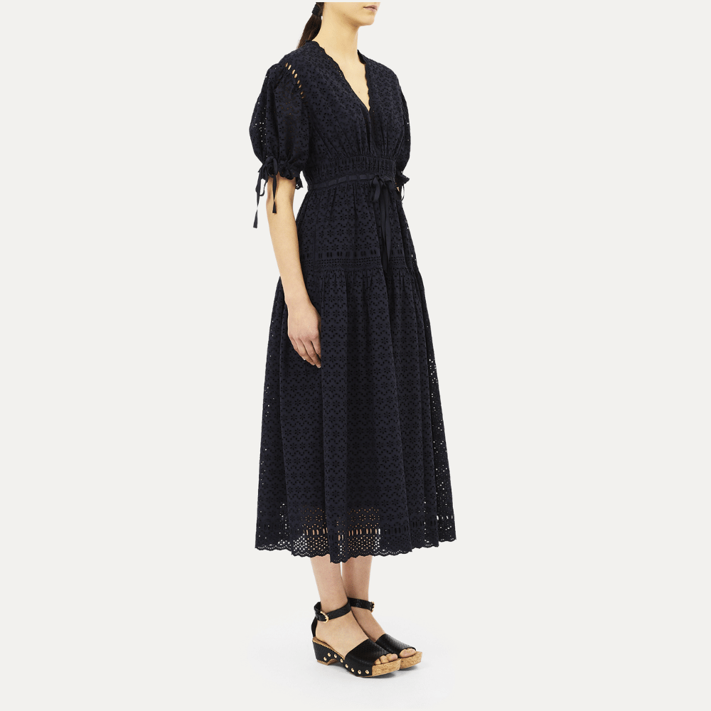 Ulla Johnson Ottilie Short-Sleeve Cotton Dress in Midnight – International designer fashion boutique Australia Riada Concept Woollahra