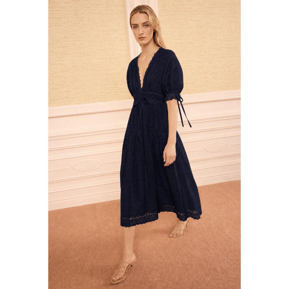 Ulla Johnson Ottilie Short-Sleeve Cotton Dress in Midnight – International designer fashion boutique Australia Riada Concept Woollahra