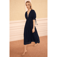 Ulla Johnson Ottilie Short-Sleeve Cotton Dress in Midnight – International designer fashion boutique Australia Riada Concept Woollahra
