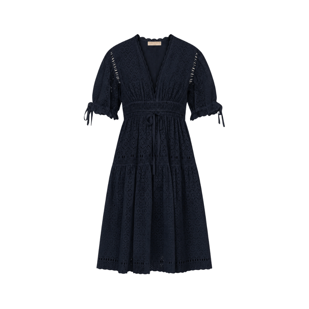 Ulla Johnson Ottilie Short-Sleeve Cotton Dress in Midnight – International designer fashion boutique Australia Riada Concept Woollahra