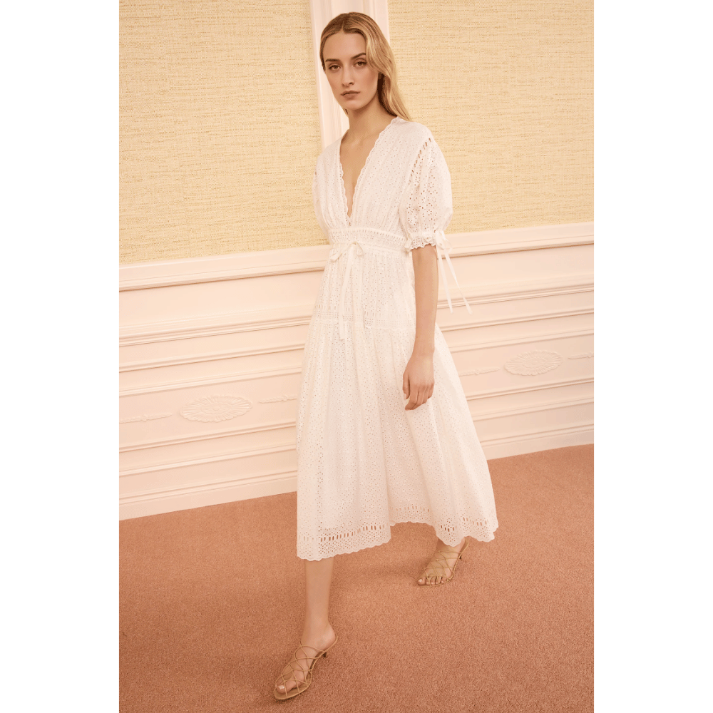 Ulla Johnson Ottilie Short-Sleeve Cotton Dress in Pristine – International designer fashion boutique Australia Riada Concept Woollahra