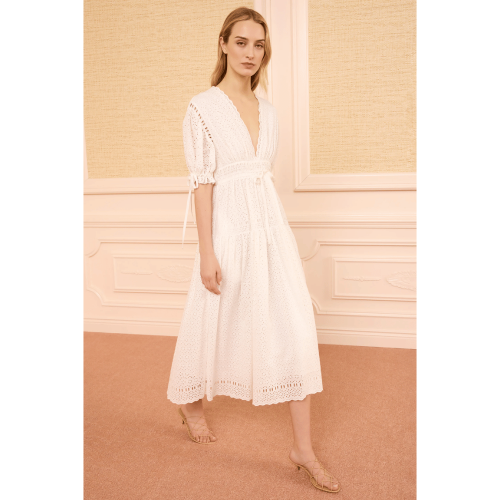 Ulla Johnson Ottilie Short-Sleeve Cotton Dress in Pristine – International designer fashion boutique Australia Riada Concept Woollahra