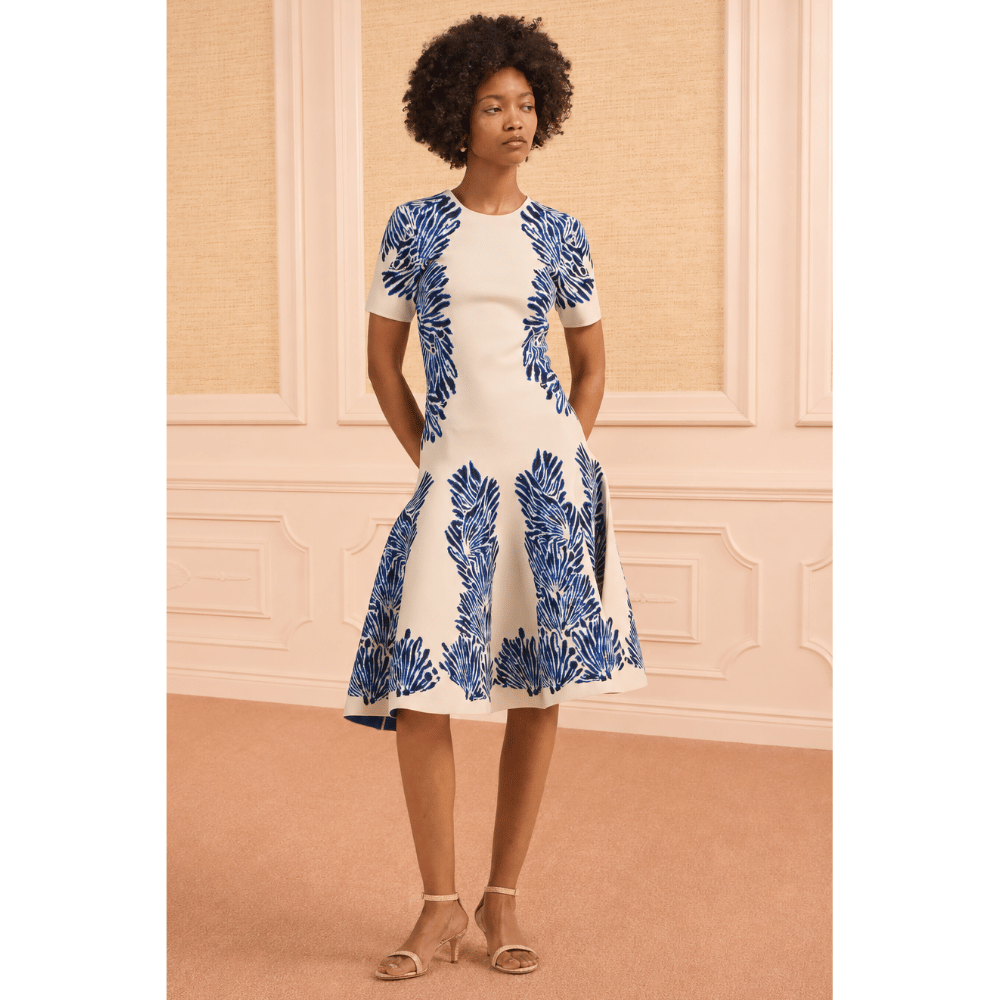 Ulla Johnson Sofie Short-Sleeve Jacquard Knit Dress in Ocean – International designer fashion boutique Australia Riada Concept Woollahra