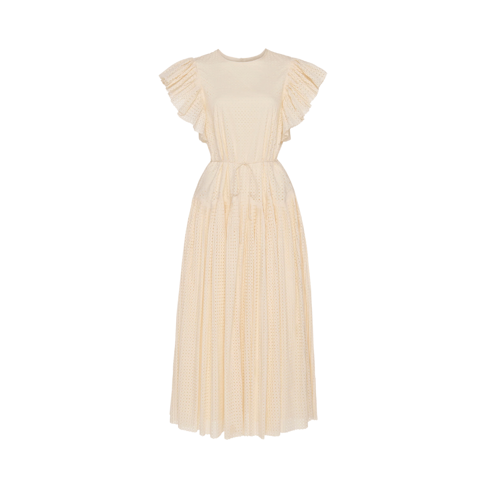 Ulla Johnson Sylvaine Flutter Sleeve Midi Dress in Cowrie Ulla Johnson designer skirts, international luxury fashion boutique Australia Riada Concept Woollahra