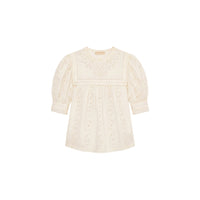 Riada Concept Ulla Johnson Una ivory cotton poplin top with eyelet embroidery, an embroidered yoke and puff sleeves