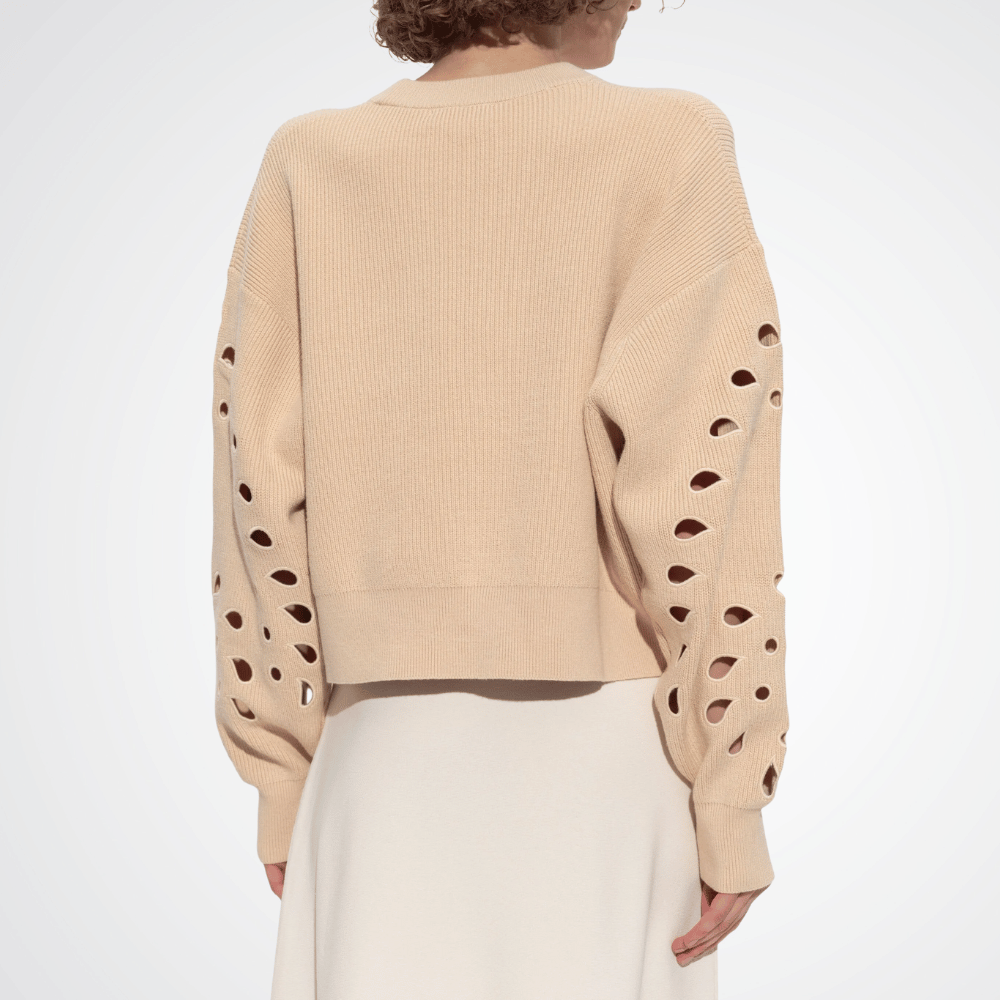 Ulla Johnson Vanessa Cutout Ribbed Knit Pullover Sweater in Beige ULLA JOHNSON Designer fashion shop online and in store High End fashion boutique Sydney Australia Riada Concept