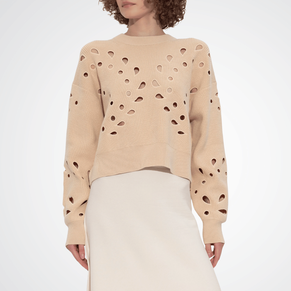 Ulla Johnson Vanessa Cutout Ribbed Knit Pullover Sweater in Beige ULLA JOHNSON Designer fashion shop online and in store High End fashion boutique Sydney Australia Riada Concept