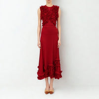 Ulla Johnson Vesna sleeveless wool jersey top in deep red, with ruffles tracing the bodice. Shop at Riada Concept, shipping Australia-wide and worldwide.