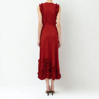 Ulla Johnson Vesna sleeveless wool jersey top in deep red, with ruffles tracing the bodice. Shop at Riada Concept, shipping Australia-wide and worldwide.