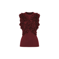Riada Concept Ulla Johnson Vesna sleeveless wool jersey top in deep red, with ruffles tracing the bodice
