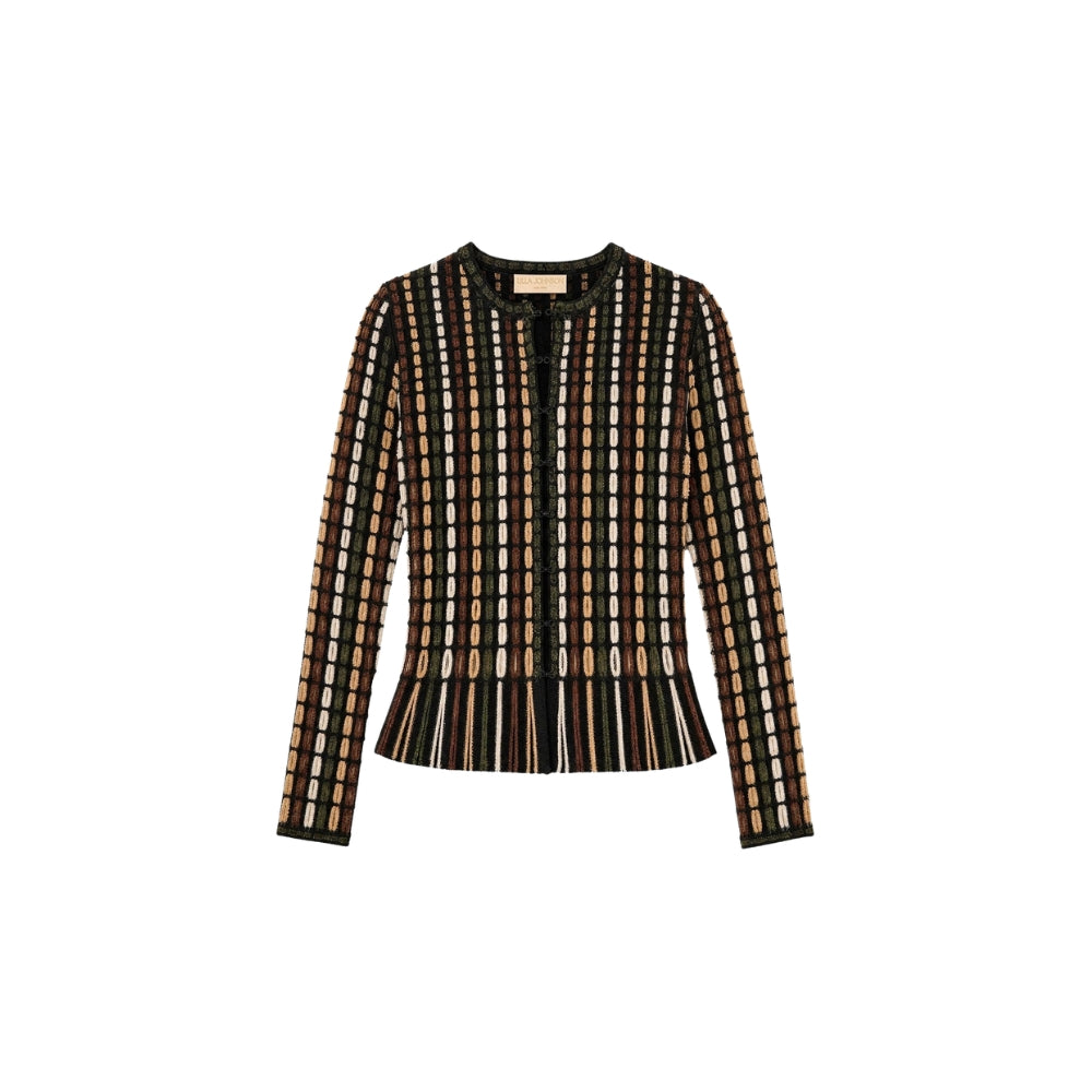 Riada Concept Ulla Johnson Zora cropped merino-blend cardigan with multicoloured open-knit detailing and a fringed hem