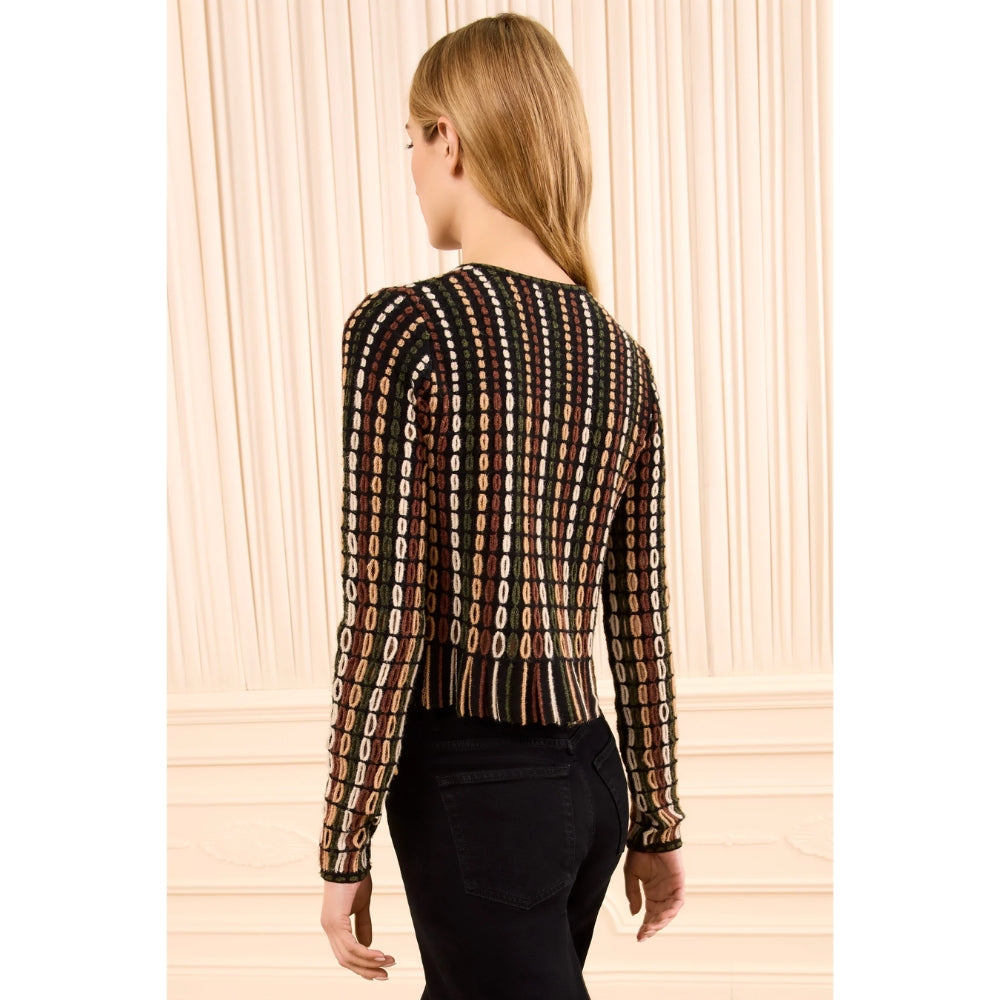 Riada Concept Ulla Johnson Zora cropped merino-blend cardigan with multicoloured open-knit detailing and a fringed hem