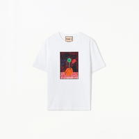 Plan C Vase Print Cotton T-Shirt in Optical White with multicolour floral vase artwork