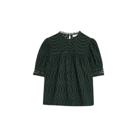 Ulla Johnson Virginia Lace Collar Short Sleeve Blouse in Cypress – luxury green cotton poplin blouse with lace trims and puffed sleeves, Available instore and online at Riada Concept, Woollahra — Sydney’s destination for a curated selection of international luxury brands