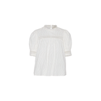 Ulla Johnson Virginia Lace Collar Short Sleeve Blouse in pristine – luxury white cotton poplin blouse with lace trims and puffed sleeves, Available instore and online at Riada Concept, Woollahra — Sydney’s destination for a curated selection of international luxury brands