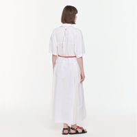 Plan C Optical White pleated midi shirt dress back view with contrast rope belt