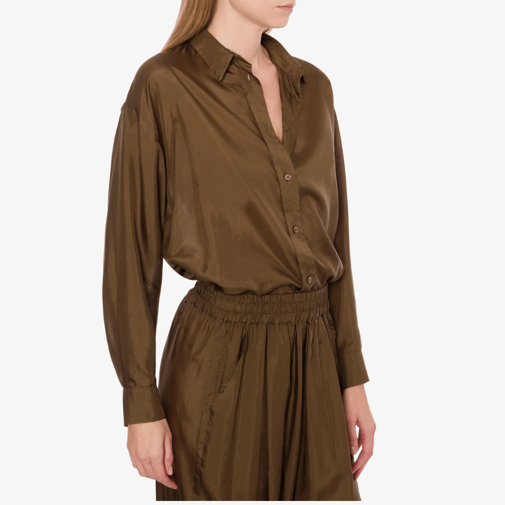 Philosophy di Lorenzo Serafini Washed Habotai Silk Shirt in Brown, international luxury fashion brands available at Riada Concept Woollahra, Sydney Australia and online
