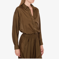 Philosophy di Lorenzo Serafini Washed Habotai Silk Shirt in Brown, international luxury fashion brands available at Riada Concept Woollahra, Sydney Australia and online