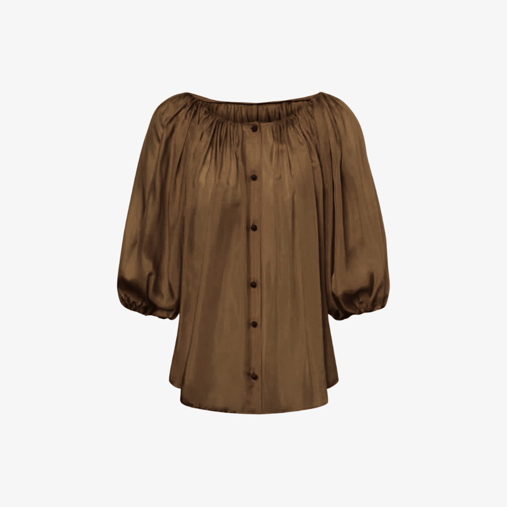 Philosophy di Lorenzo Serafini Washed Habotai Silk Blouse in Brown, international luxury fashion brands available at Riada Concept Woollahra, Sydney Australia and online