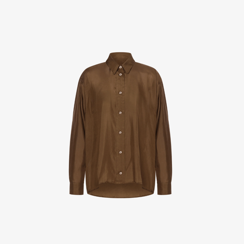 Philosophy di Lorenzo Serafini Washed Habotai Silk Shirt in Brown, international luxury fashion brands available at Riada Concept Woollahra, Sydney Australia and online