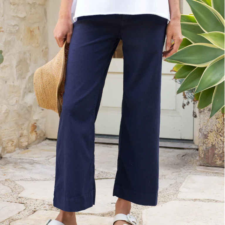 Wexford Wide Leg Linen Pant in Navy