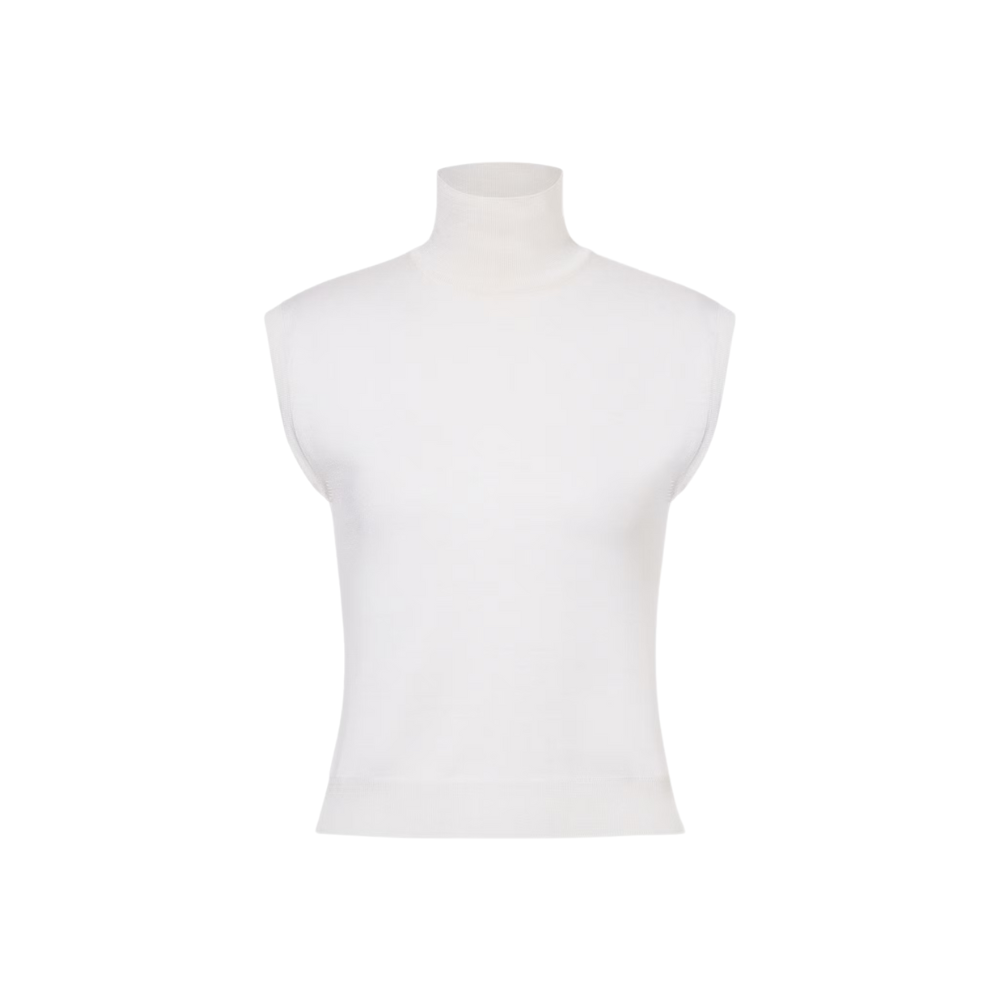 Wool and Silk Turtleneck Top in Ivory