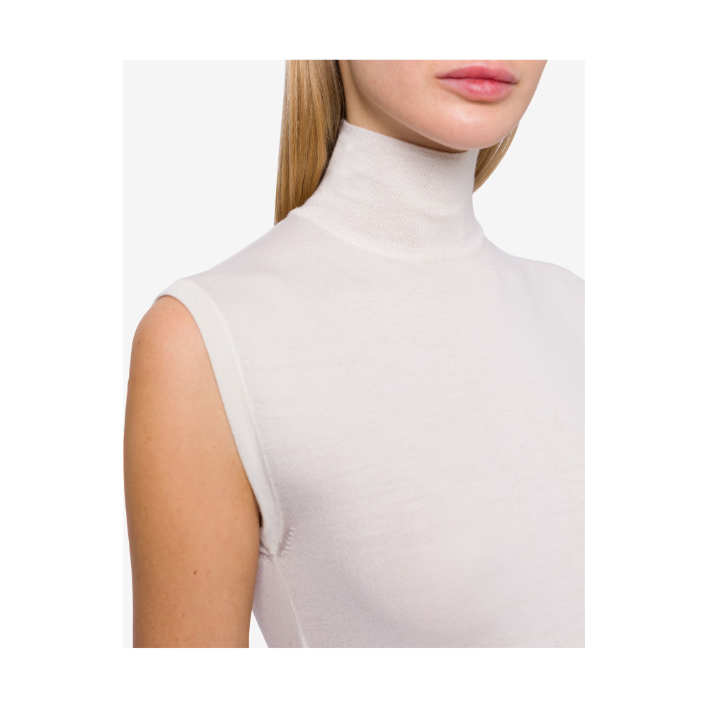 Wool and Silk Turtleneck Top in Ivory