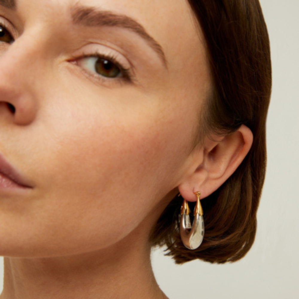 Ecume earrings small size bicolor silver