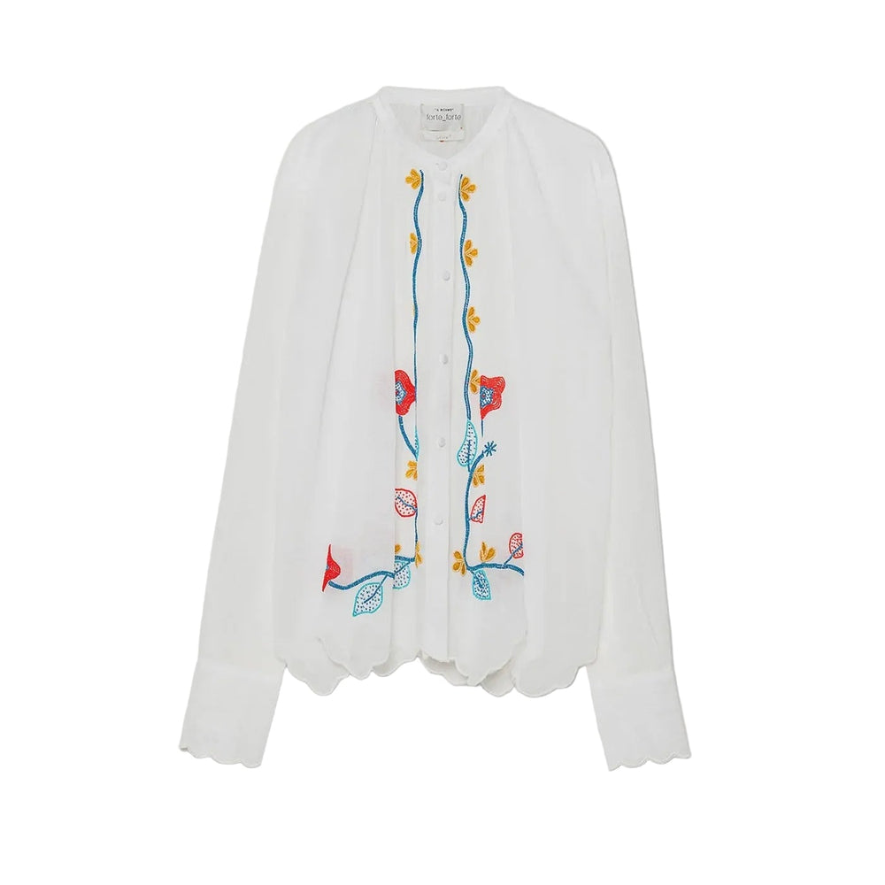 Broderie en Rêve Embroidered Voile Shirt in Crystal