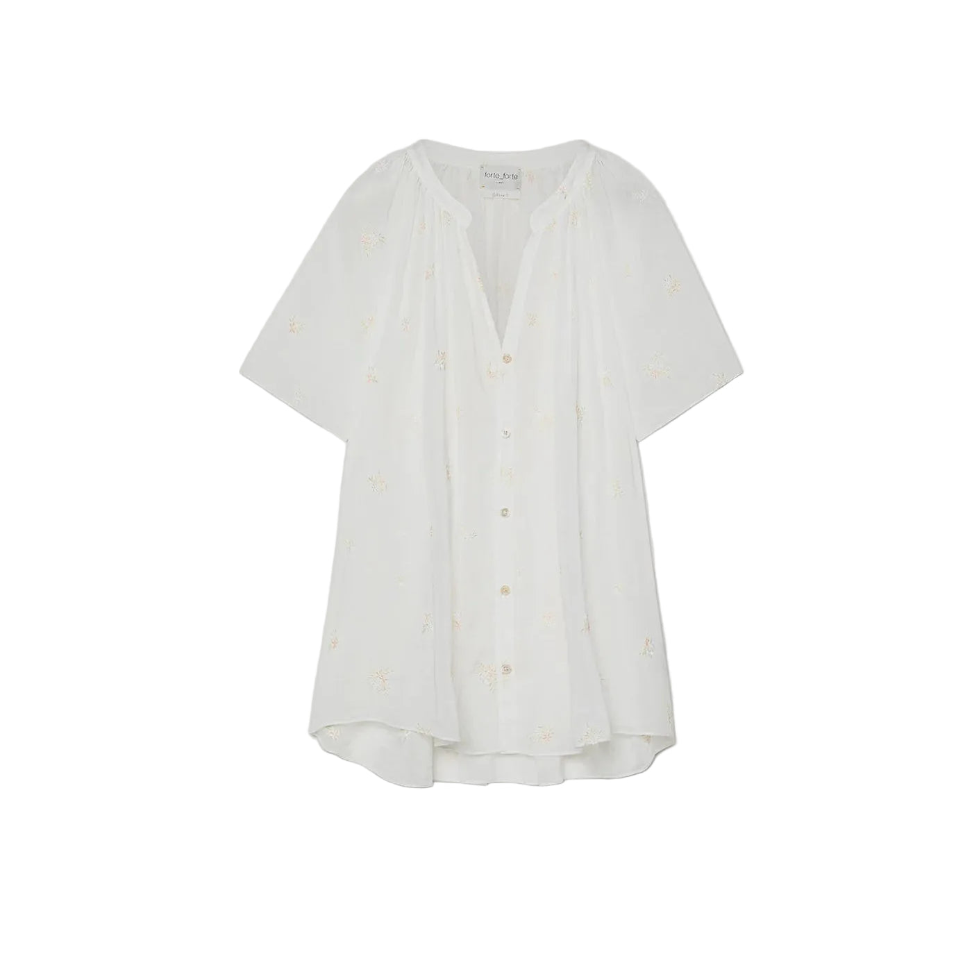 Petites Fleurs Embroidered Cotton Silk Voile Blouse in Ivory