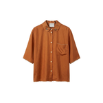 Embroidered Habotai Silk Half-Sleeve Shirt in Bronze