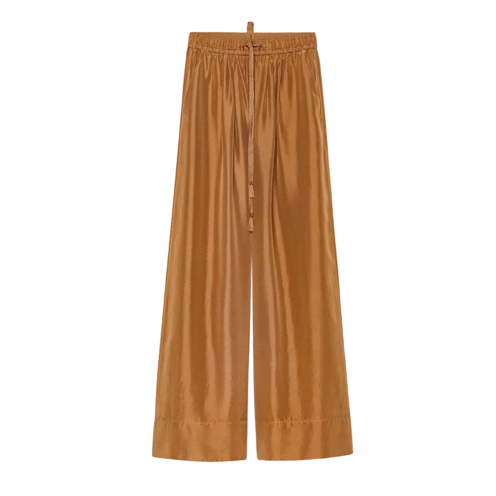 Habotai Silk Wide-Leg Trousers in Bronze