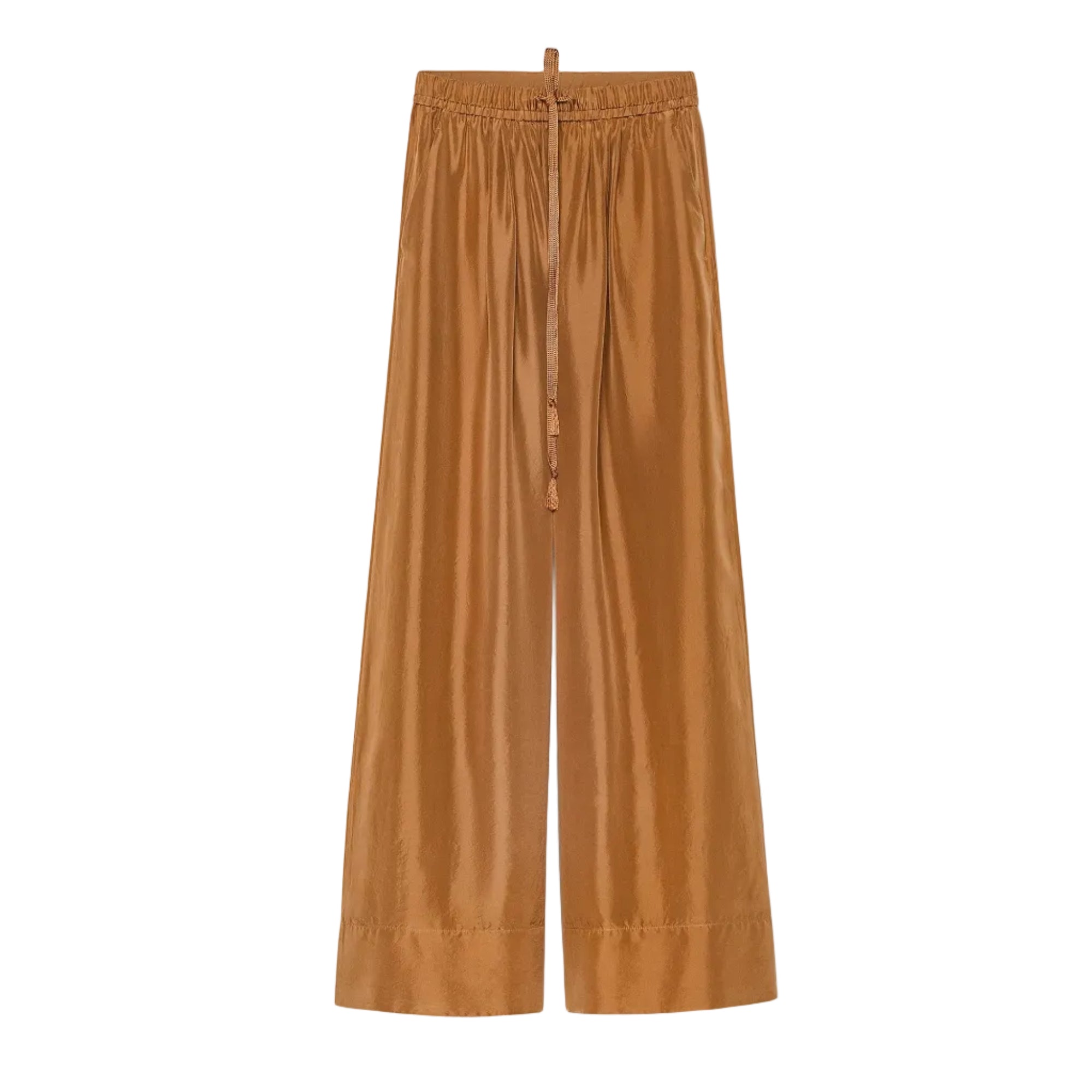 Habotai Silk Wide-Leg Trousers in Bronze