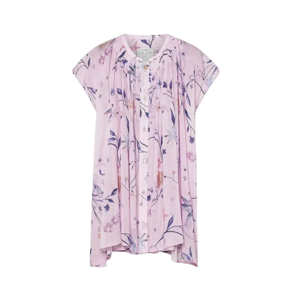 Deliverance Print Cotton Silk Voile Sleeveless Shirt in Sweet