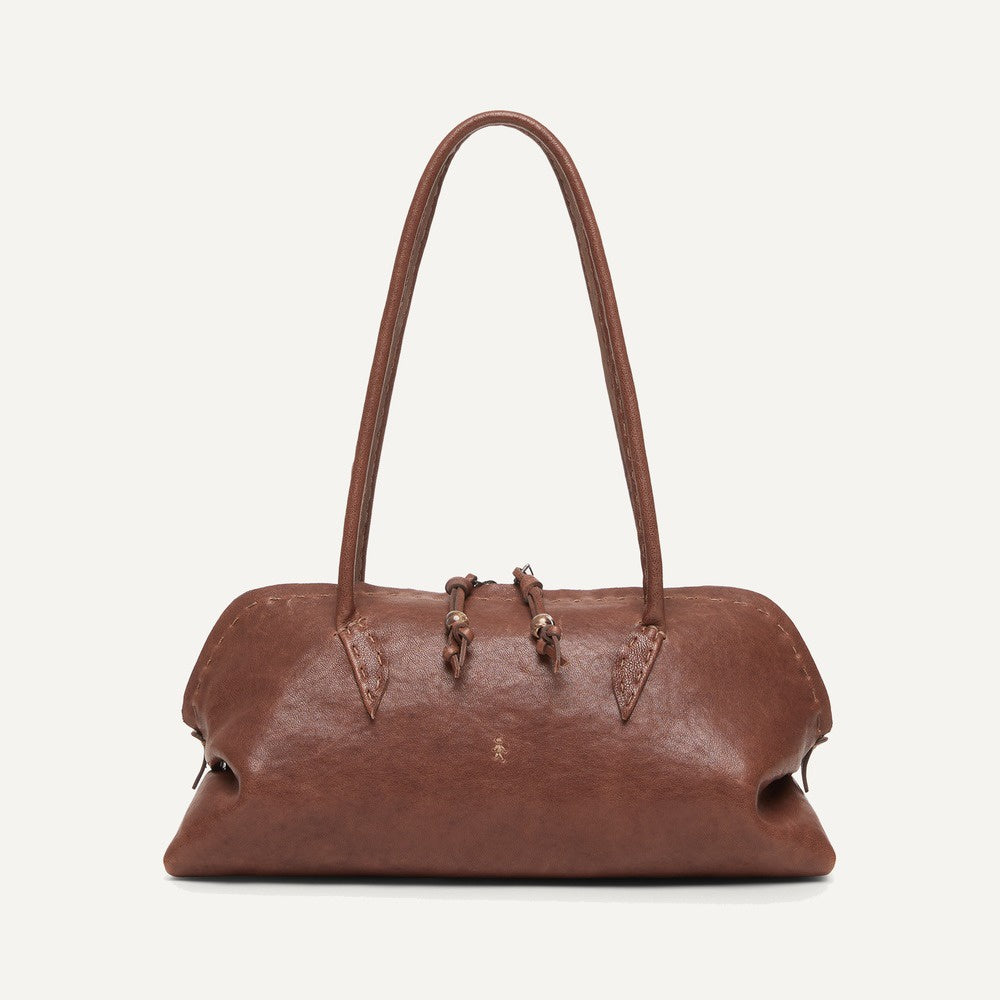 Henry Beguelin Bolla Bassa Old Iron Lambskin Leather Shoulder Bag in Camel