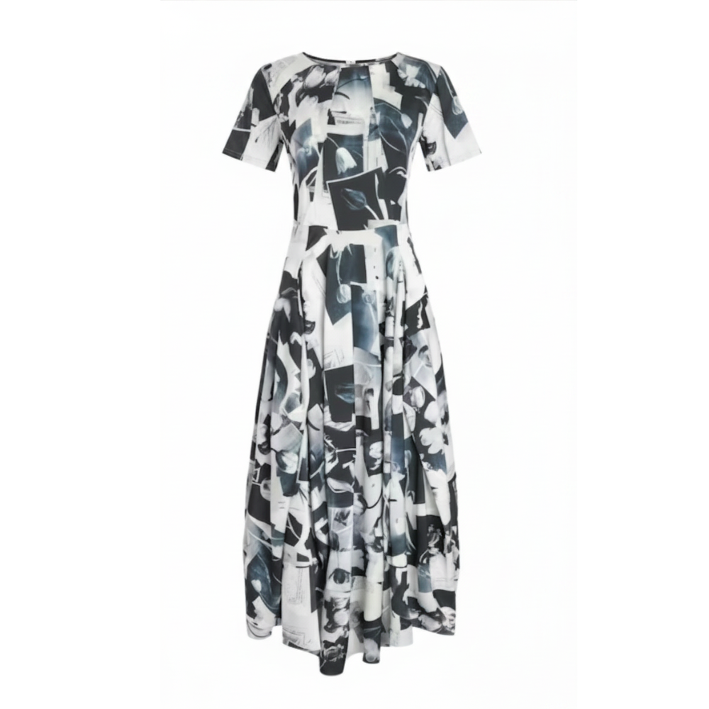 HIGH Everyday Couture Mesmerize Polaroid Tulips Midi Dress in Black and Ivory - International designer fashion boutique Australia Riada Concept Woollahra