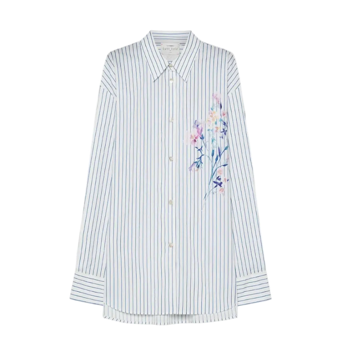 Le Bouquet Print Cotton Poplin Shirt in White