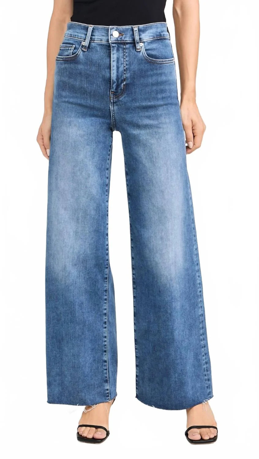 FRAME Le Slim Palazzo Raw Fray Jeans in Mermaid