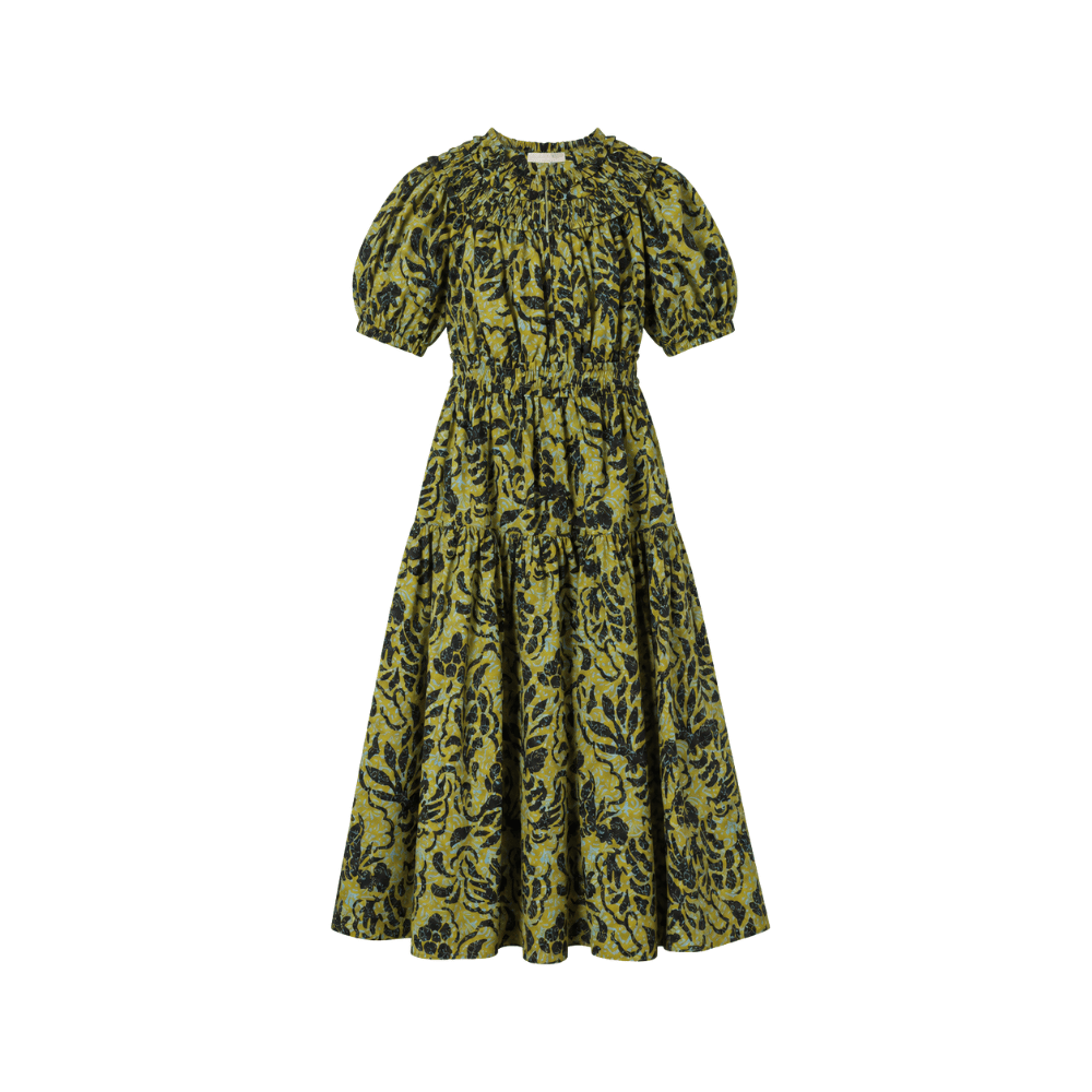 Othella Short Sleeve Cotton Dress in Chartreuse