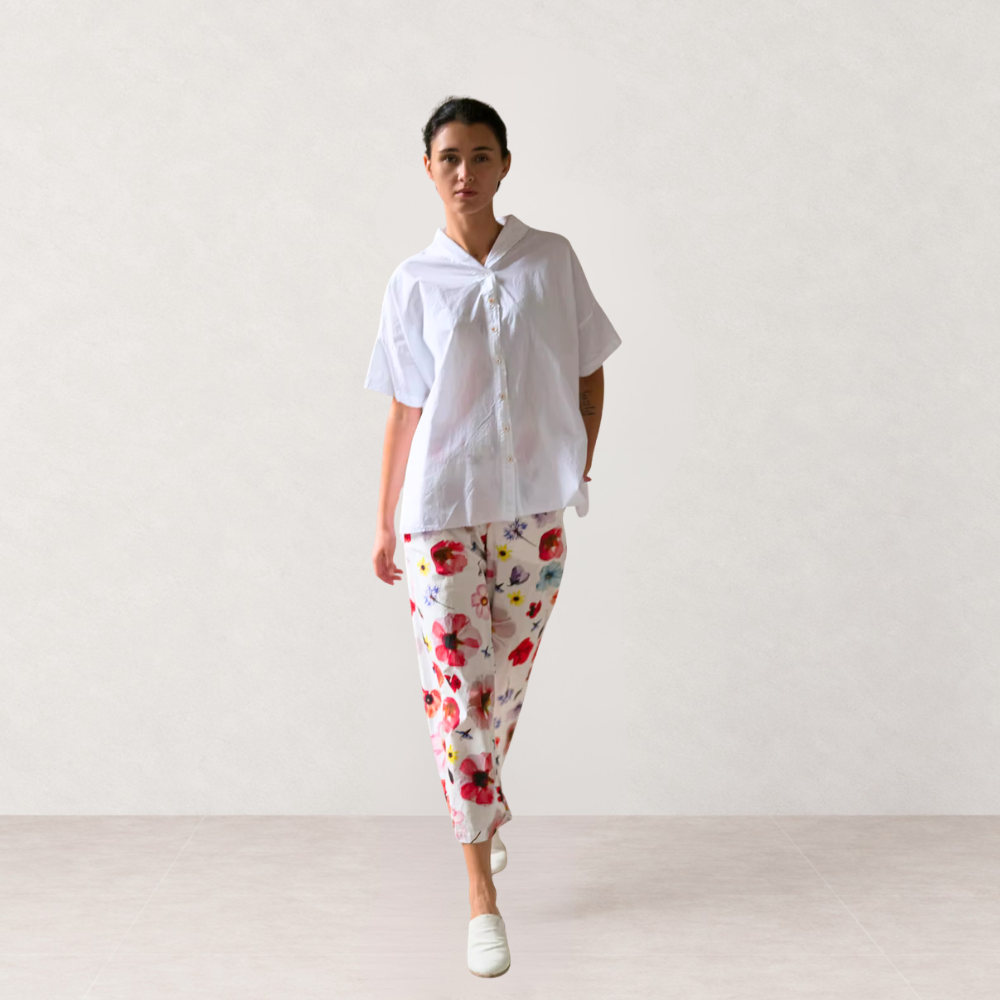 Hannoh Wessel Poppy Cropped Wide-Leg Trousers in Flowers