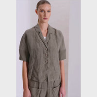 Transit Par Such cropped linen balloon-sleeve jacket in deep mushroom taupe – product video