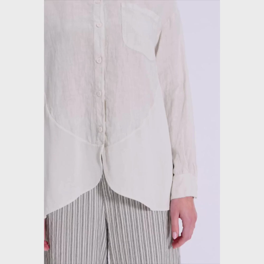 Transit Par Such Contrast Panel Linen Shirt in Chalk - video