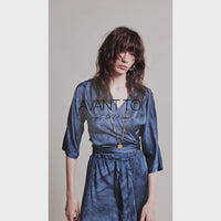 Avant Toi Faded Effect Silk Wrap Kimono Sleeve Blouse in Fiume – International designer fashion boutique Australia Riada Concept Woollahra