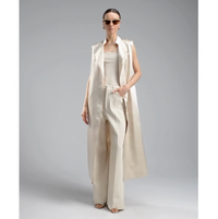 Philosophy di Lorenzo Serafini Longline Duchesse Satin Waistcoat in Ivory with double-breasted closure and notch lapels, international luxury tailoring at Riada Concept Australia
