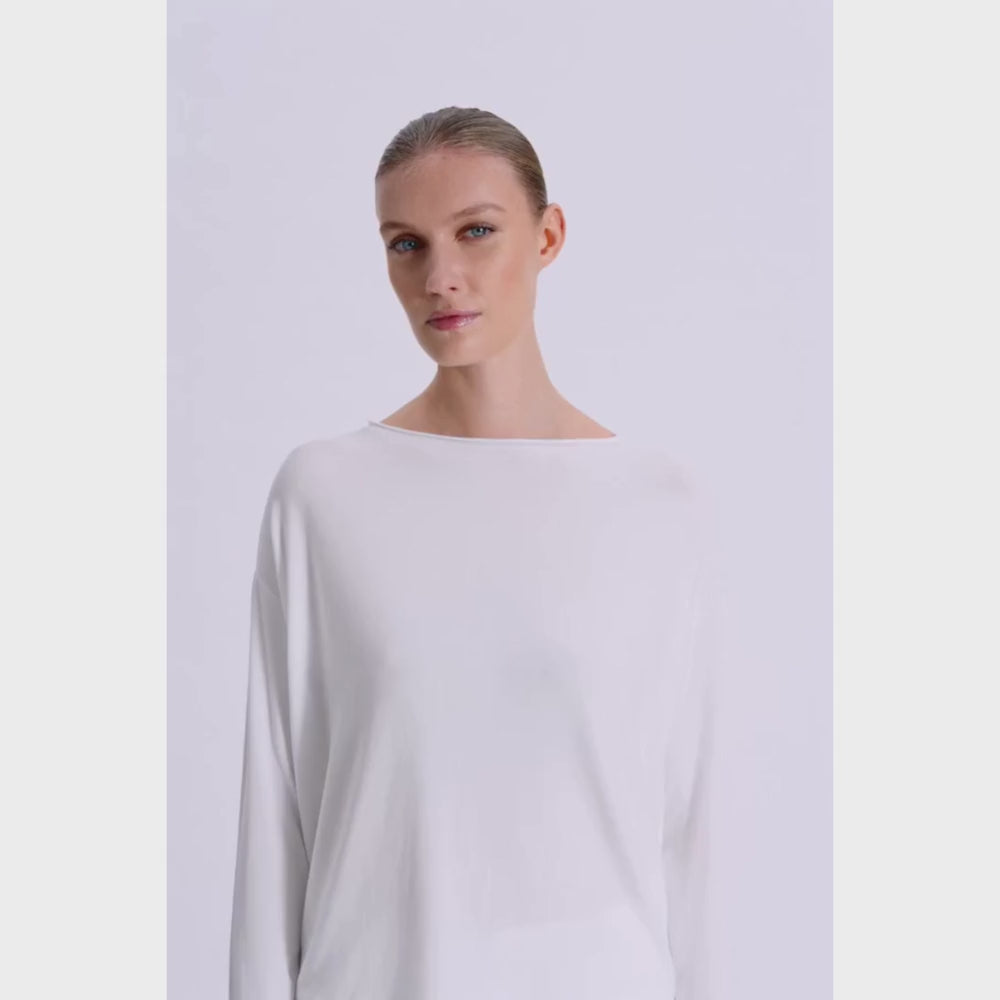 Transit Par Such Reversible Ribbed Modal Boat Neck Top in White - video