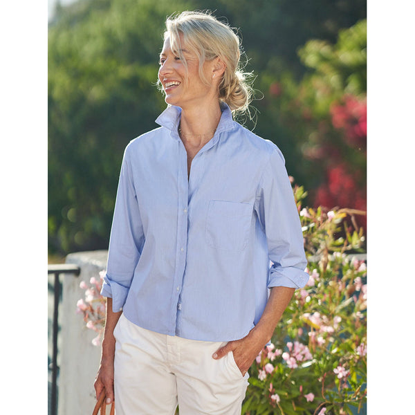 Silvio Woven Button Up Shirt in Blue End on End