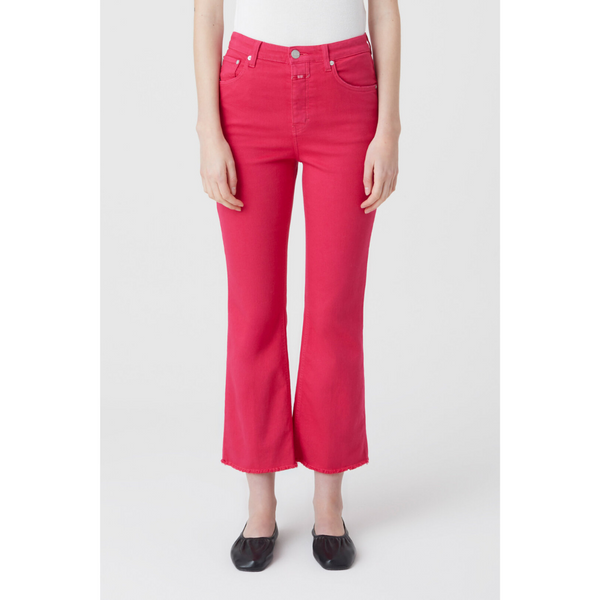 High Waist Flared Leg Hi-Sun Jeans in Raspberry Pink