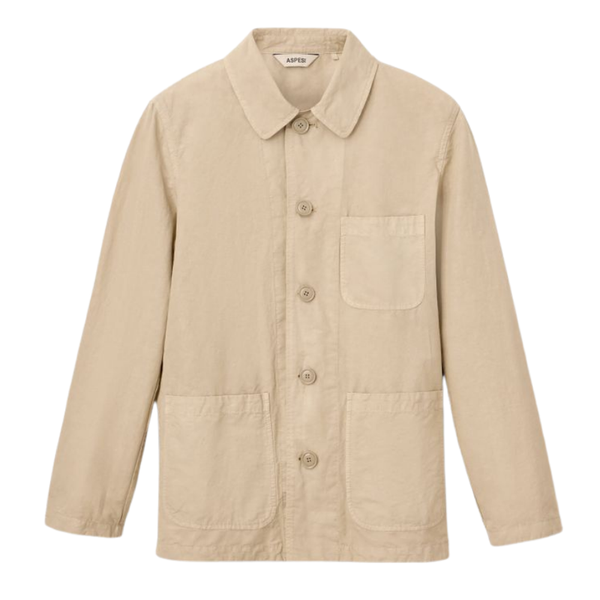 Single Breasted Twill Over-Shirt Jacket in Beige