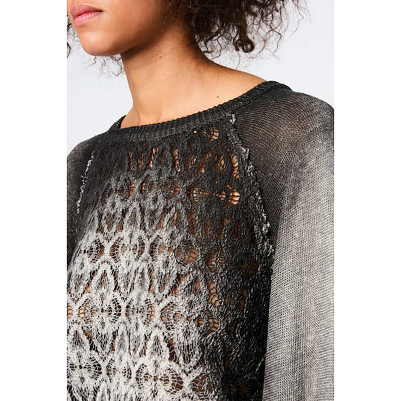 Macrame Lace Round-Neck Sweater in Husky