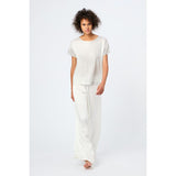 Linen Round-Neck T-Shirt with Lamination in Bianco